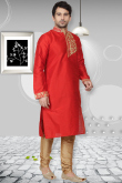 Silk Kurta Pajama Set In Red Colour