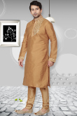 Silk Ready Made Kurta Pajama In Chiku Colour