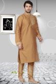 Silk Ready Made Kurta Pajama In Chiku Colour