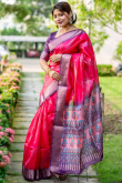 Raw Silk Ruby Pink Bandhani Printed Saree