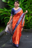 Raw Silk Salmon Orange Bandhani Printed Saree
