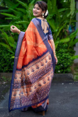 Raw Silk Salmon Orange Bandhani Printed Saree