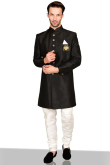 Raw Silk Sherwani In Black Colour 