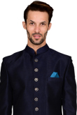 Raw Silk Sherwani In Navy Blue Colour