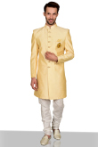 Raw Silk Sherwani In Pale Yellow Colour 