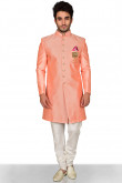 Raw Silk Sherwani In Peach Colour For Men