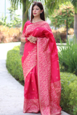 Raw Silk Thread Weaved Ruby Red Light Weight saree