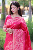 Raw Silk Thread Weaved Ruby Red Light Weight saree