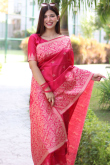 Raw Silk Thread Weaved Ruby Red Light Weight saree