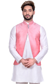 Raw Silk White Kurta Pajama With Pink Waist Coat