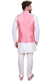 Raw Silk White Kurta Pajama With Pink Waist Coat
