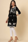 Rayon Black Embroidered Ready Made Frock Style Kurti