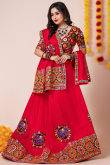 Rayon Cherry Red Patch Embroidered A-Line Style Lehenga