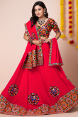 Rayon Cherry Red Patch Embroidered A-Line Style Lehenga