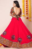 Rayon Cherry Red Patch Embroidered A-Line Style Lehenga