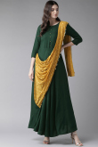 Rayon Kurti Set In Dark Green Colour