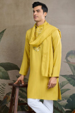 Rayon Pear Green Men's Kurta with Weaved Work for Diwali Festival