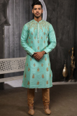 Ready To Wear Aqua Blue Kurta With Churidar for Wedding Party