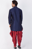 Dupion Silk Navy Blue Kurta With Maroon Dhoti