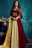 Red Silk Embroidered Anarkali With Skirt