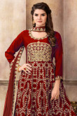 Red Art Silk Embroidered Anarkali Suit