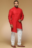 Red and White Solid Kurta Pajama for Wedding & Festival
