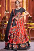 Red Art Silk Embroidered Lehenga