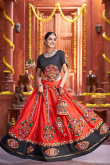 Red Art Silk Embroidered Lehenga