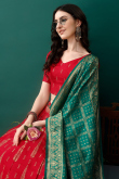 Red Art Silk Woven Zari Panelled Style Lehenga