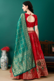 Red Art Silk Woven Zari Panelled Style Lehenga