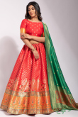 Zari Work Red Lehenga in Banarasi Silk for Party 