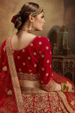 Red Bridal Velvet Lehenga Choli With Zari Work