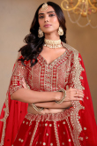 Red Chinnon Lehenga with Zari Work for Diwali 