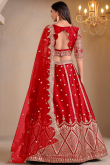 Red Chinnon Lehenga with Zari Work for Diwali 