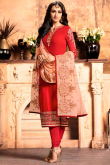 Resham Embroidered Georgette Red Churidar Suit