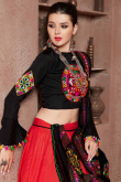 Red Cotton Silk Patch Embroidered Flared Lehenga