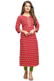 Red Cotton Straight Cut Kurti