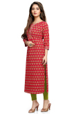 Red Cotton Straight Cut Kurti