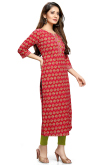 Red Cotton Straight Cut Kurti