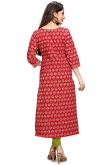Red Cotton Straight Cut Kurti