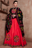 Red Cotton Thread And Mirror Embroidered Lehenga 
