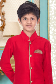 Red Dupion Silk Achkan Men Sherwani
