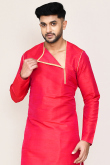 Red Dupion Silk Angrakha Style Men's Kurta Pajama