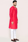 Red Dupion Silk Angrakha Style Men's Kurta Pajama