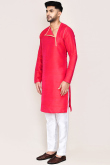 Red Dupion Silk Angrakha Style Men's Kurta Pajama