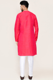 Red Dupion Silk Angrakha Style Men's Kurta Pajama