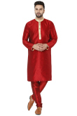 Red Dupion Silk Churidar Men's Kurta Pajama
