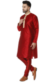 Red Dupion Silk Churidar Men's Kurta Pajama