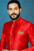 Red Dupion Silk Resham Thread Sherwani With Dhoti Pants