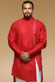 Red Dupion Silk Regular Fit Kurta Pajama for Wedding & Party